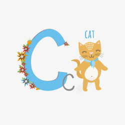 蓝色的字母C小猫矢量图素材