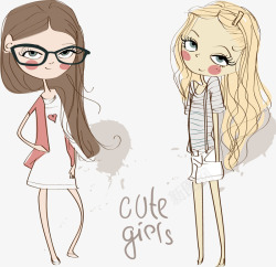 时尚线描卡通插画素材