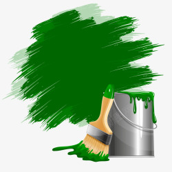 刷绿油漆的油漆桶与刷子矢量图素材
