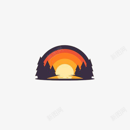 卡通夕阳png免抠素材_88icon https://88icon.com 创意夕阳 日出 林子 树林 森林