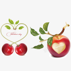 浪漫心形苹果和樱桃矢量图素材