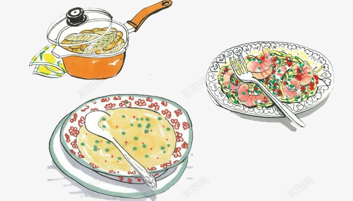 卡通中餐食物png免抠素材_88icon https://88icon.com 中餐 刀叉 卡通 插画 汤 盘子 绘画 肉类 锅子 面条 食物