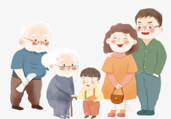 祖孙三代手绘家庭日可爱插画一家人高清图片