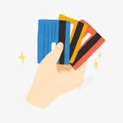一双手拿着三张不同颜色的银行卡素材