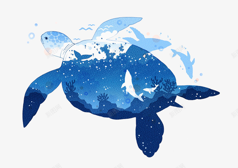 蓝色创意海龟卡通插画png免抠素材_88icon https://88icon.com 创意 卡通 插画 海洋 海龟 生物 纹理 蓝色 质感