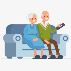 老年夫妇老年夫妇看电视插画高清图片