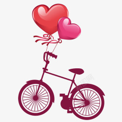 手绘载花挂气球的粉红自行车插画素材