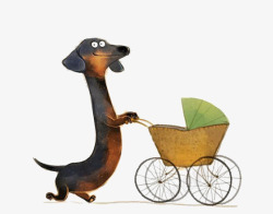 动物拟人推着婴儿车的狗高清图片