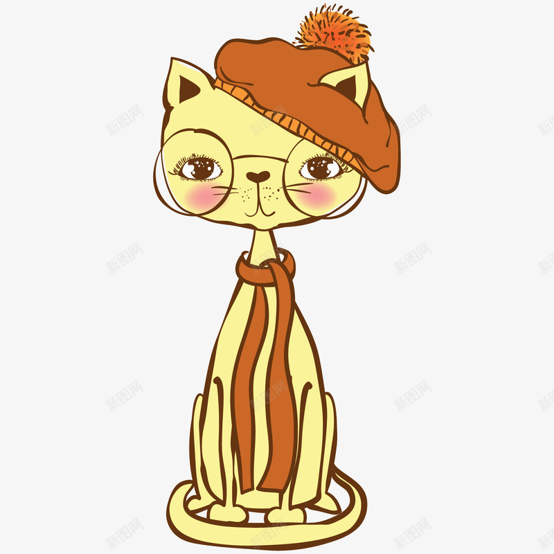 卡通坐着的黄色小猫png免抠素材_88icon https://88icon.com 动物 卡通小猫 可爱猫咪 小猫 帽子围巾 手绘猫咪 蝴蝶结 黄色