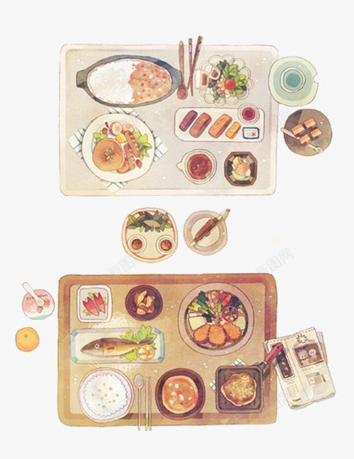 丰盛的午餐png免抠素材_88icon https://88icon.com 手绘 插画 晚餐 美食 餐桌