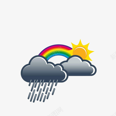 卡通彩虹暴雨多云气象标志图标图标