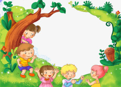 六一儿童节图片下载可爱小朋友与大树草地插画六一儿高清图片