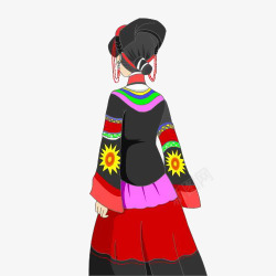 女性服饰卡通少数民族彝族少女背影插画免高清图片