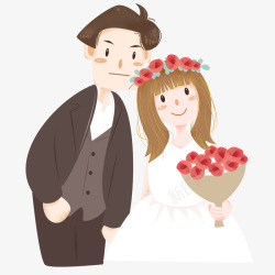 婚礼卡通人物剪纸手绘卡通可爱新郎新娘高清图片