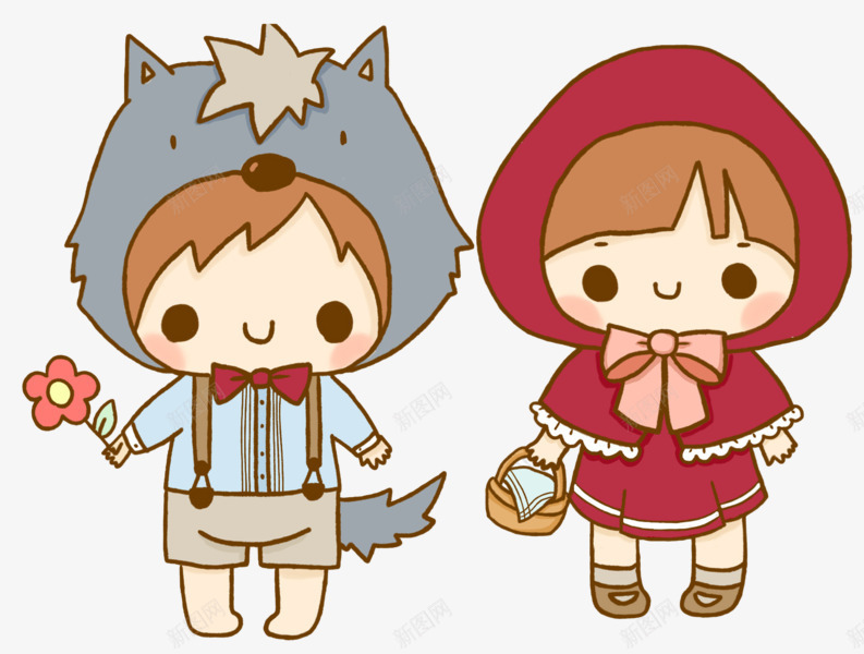 卡通大灰狼和小红帽png免抠素材_88icon https://88icon.com 七夕 卡通 卡通头型 头狼 女孩 小红帽 情人节 情侣 狼 男孩