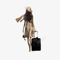 旅行箱插画手绘插画拖着行李箱的女士背影高清图片