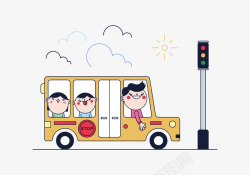 学校班车去学校路上等红绿灯的校车高清图片
