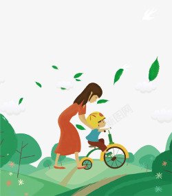 绿色卡通手绘母亲节海报插画素材