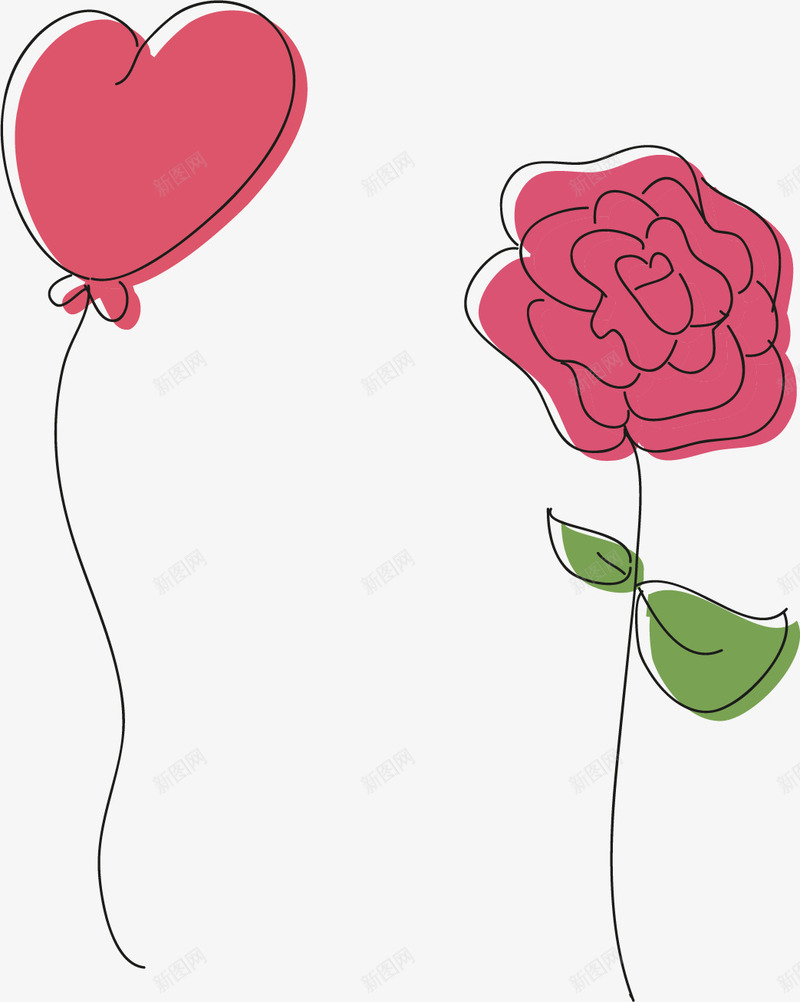 手绘粉色气球和玫瑰花png免抠素材_88icon https://88icon.com 情人节 手绘 插画 气球 玫瑰花 简单 简笔画