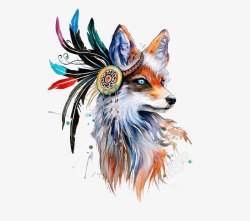 水彩印第安漂亮狐狸高清图片