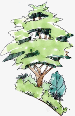 手绘卡通绿色森林主页素材