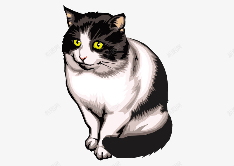 黑白小猫矢量图ai免抠素材_88icon https://88icon.com 小猫 蹲着 黑白 矢量图