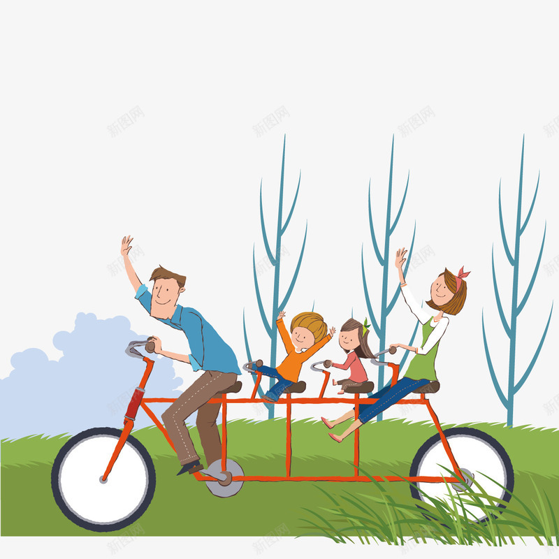 骑自行车的一家人png免抠素材_88icon https://88icon.com 家庭人物 幸福 绿色 风景 骑自行车