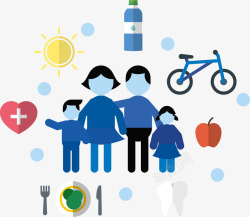 蓝色家庭运动健康标志矢量图素材