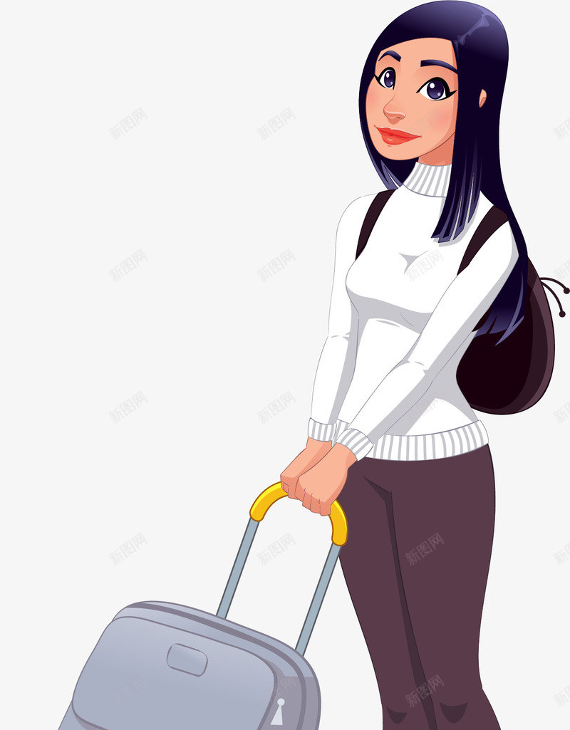 手绘拉箱子的女生矢量图ai免抠素材_88icon https://88icon.com 手绘 拉箱子的女生 旅游 矢量图