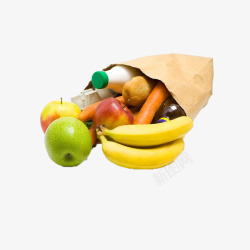 牛皮纸袋里的水果食物素材