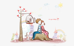 手绘情侣插画素材