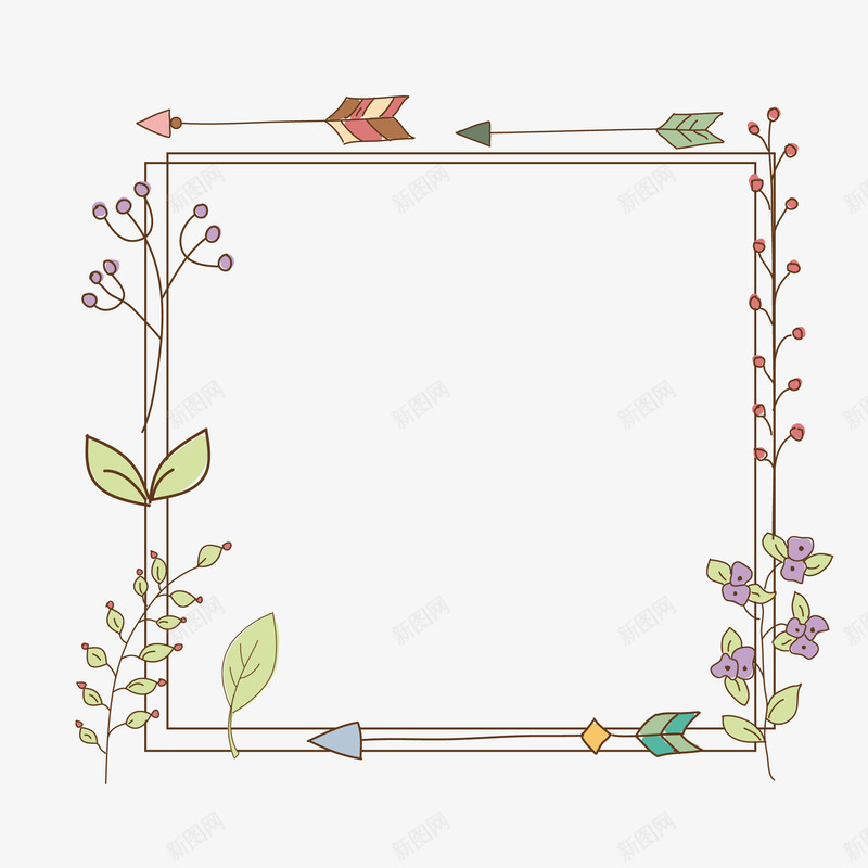 手绘卡通花草羽毛箭花框png免抠素材_88icon https://88icon.com 小清新花草装饰 文艺花草PPT制作 植物插画 海报设计 花框 花草包装礼盒 花草插画 花草装饰