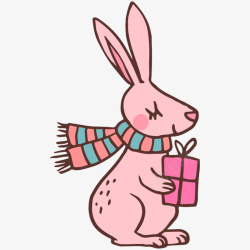 粉色围巾情人节送礼物的粉色兔子高清图片