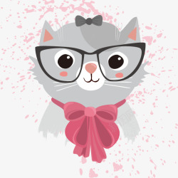卡通小猫眼镜蝴蝶结图案矢量图素材