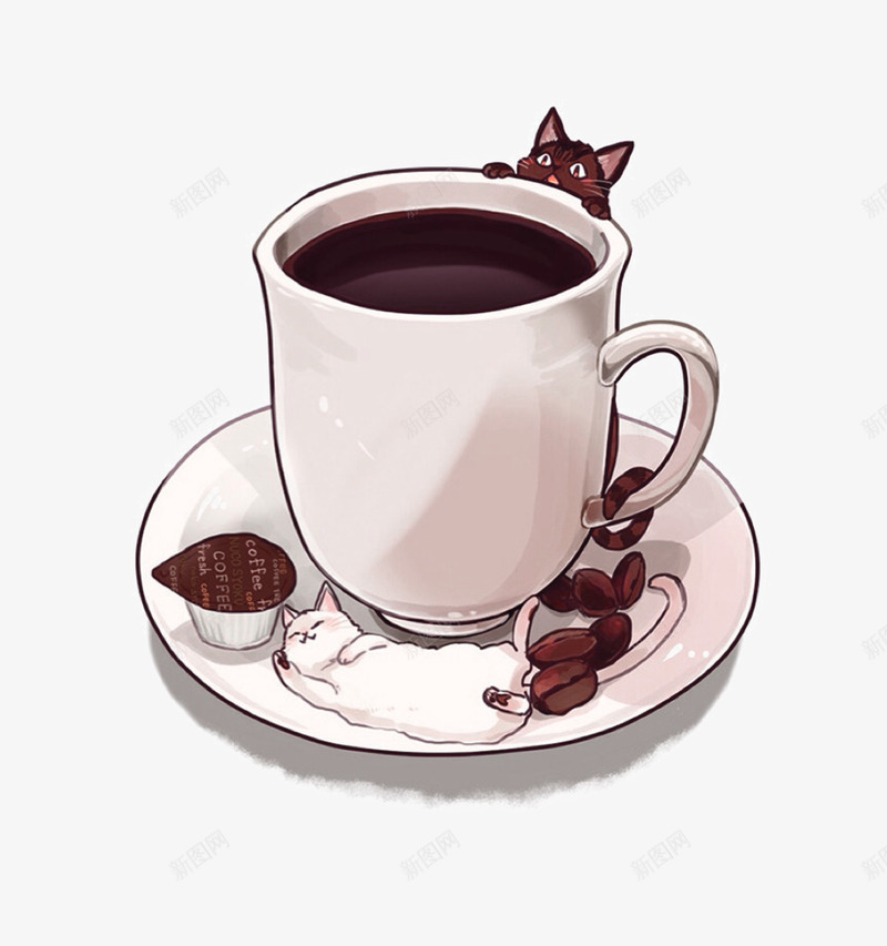 猫咪咖啡png免抠素材_88icon https://88icon.com 卡通 咖啡豆 手绘 水彩画 猫咪咖啡 白色托盘 装饰图案