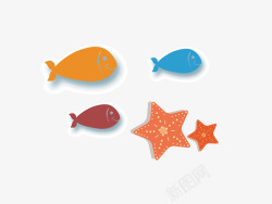 扁平化的鱼和海星矢量图素材