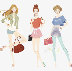时尚女装插画韩国插画三个时尚女生休闲搭配高清图片