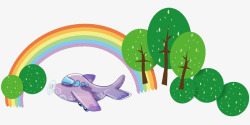 卡通彩虹小树飞机儿童节装饰素材