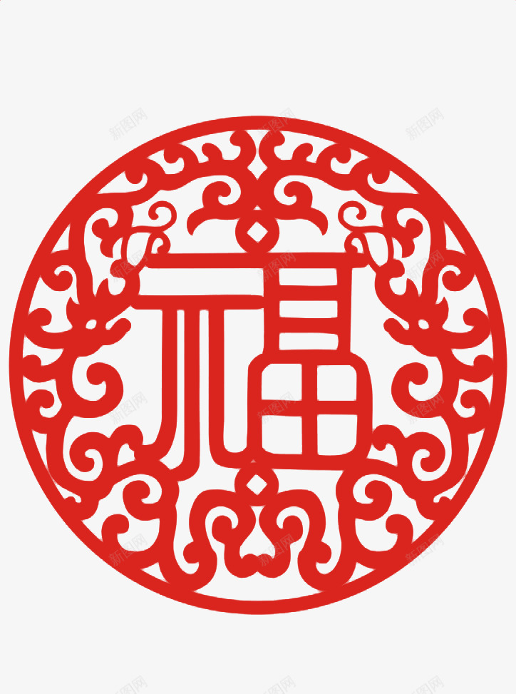 福字红色窗花png免抠素材_88icon https://88icon.com 福字 窗花 红色