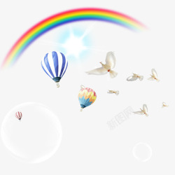 热气球白鸽彩虹素材