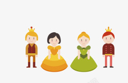 彩色卡通小公主王子集合矢量图素材