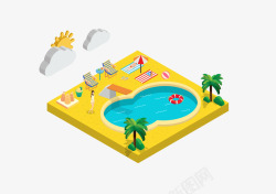 富人热带度假蜜月旅游酒店游泳池太阳矢量图高清图片