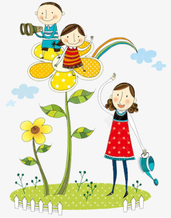 坐在花朵上的美少女手绘孩子坐在花朵上高清图片