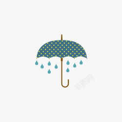 蓝色的伞和雨滴矢量图素材
