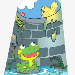 儿童读物插画井底之蛙插画高清图片