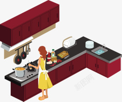 一个粉色厨房场景矢量图素材