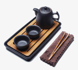 家庭品茶茶具黑陶素材