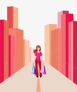 立体的女人红色节日购物促销25D立体插画高清图片