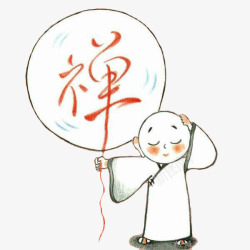 卡通小沙弥手绘拿着气球的小和尚高清图片