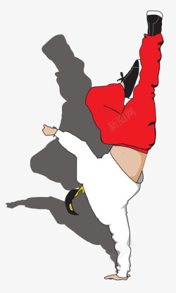 单色系插画倒立红色手绘嘻哈街舞音乐年轻人高清图片